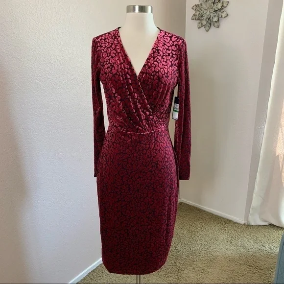 Rachel Roy Velvet Animal Print Faux Wrap Dress - Picture 3 of 14